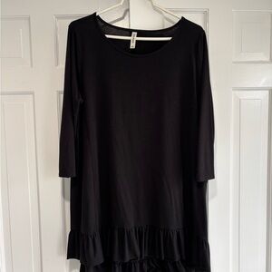 Zenana Outfitters Classic Black Ruffle Trim Tunic Dress Top